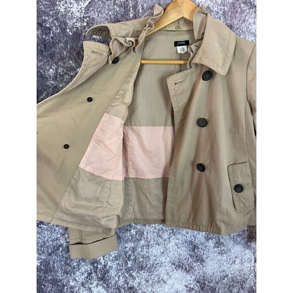 J. Crew Jacket Womens Sz 4 Khaki Pea Coat Double Breasted Cotton Stretch Preppy - Picture 9 of 12